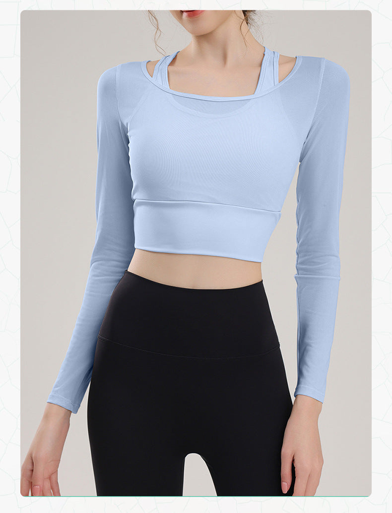 TIANQINGSE Mesh Fake Two-piece Yoga Suit