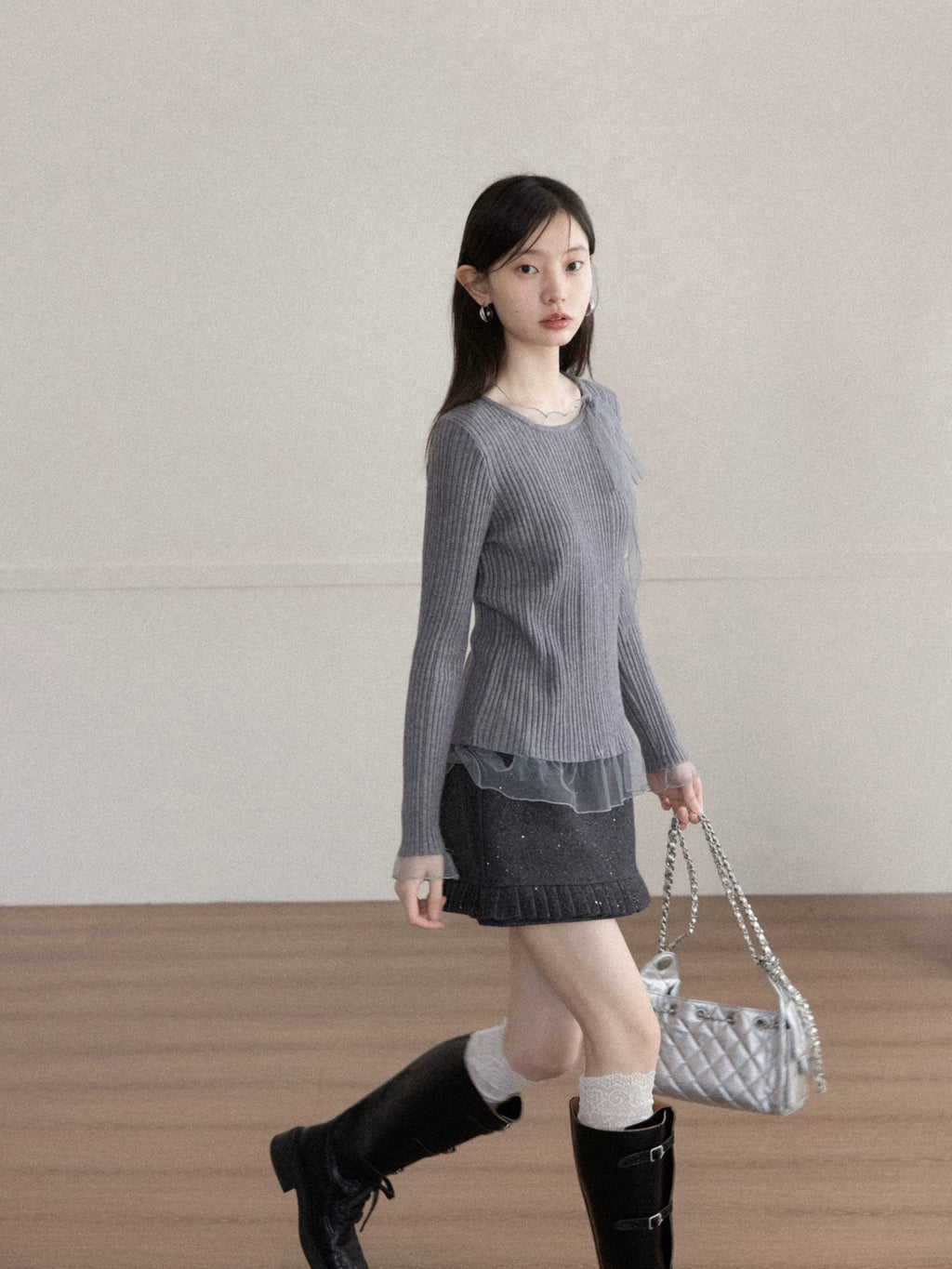 Cantonstory Crew Neck Slim-fit Long Sleeve Wool Knitted Sweater