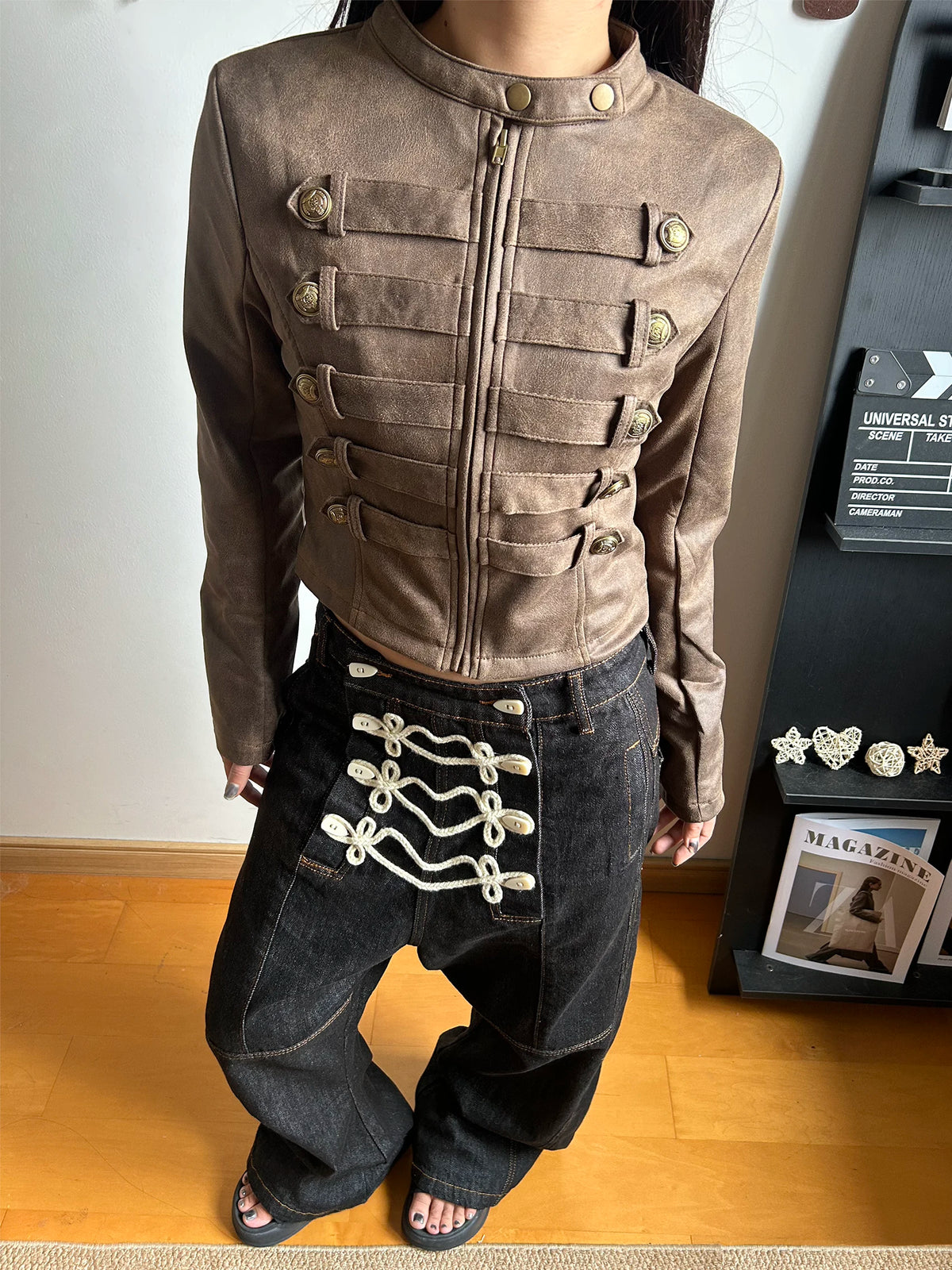 KISMETS Napoleon Double-Breasted Cropped Slim Coat