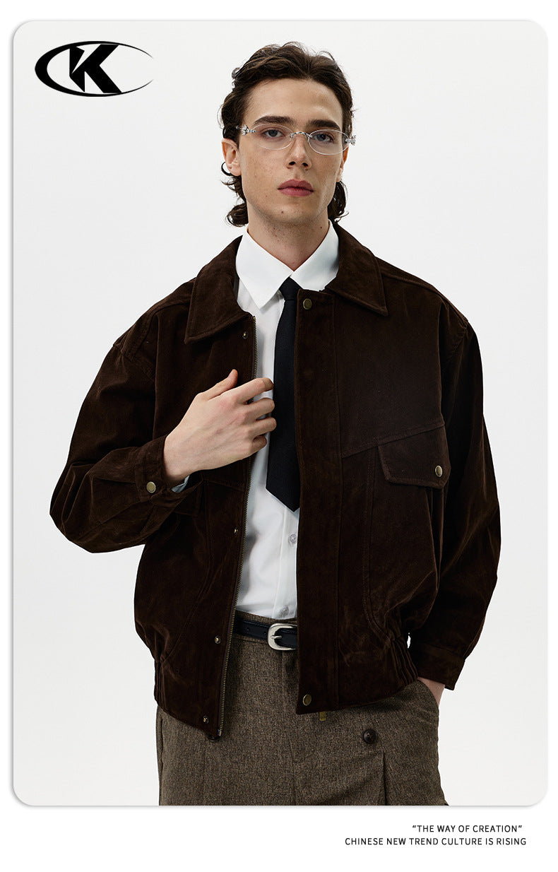11KN Maillard Loose Faux Suede Lapel Jacket