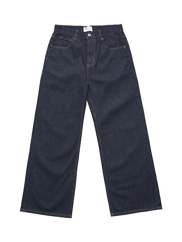 UNF 130z Dark Blue Raw Cow RAW Denim Loose Straight Jeans