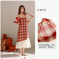 Yuenei Casual Plaid Nightdress with Chest Pad
