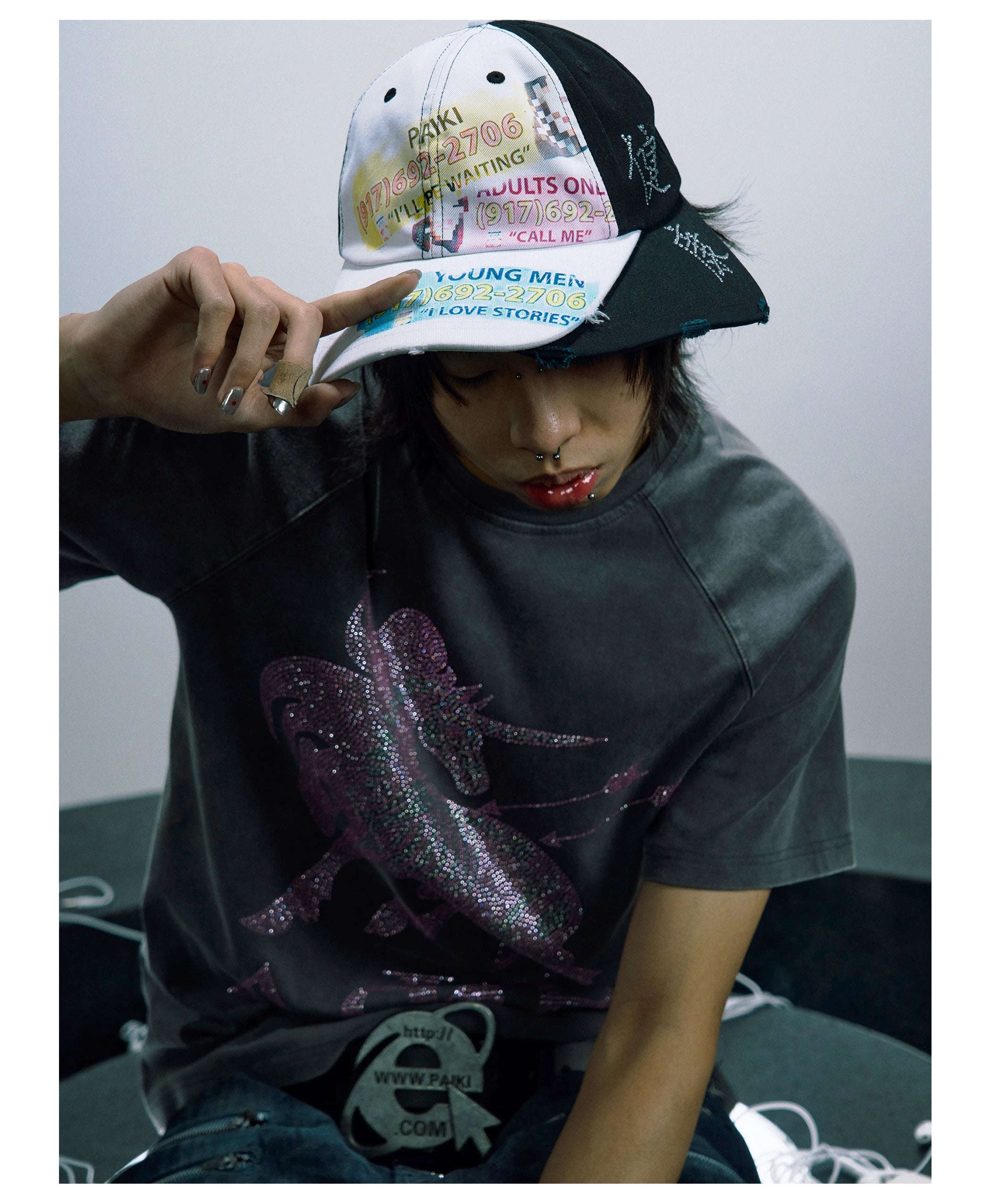 PAIKI Rhinestone Patchwork Trucker Cap