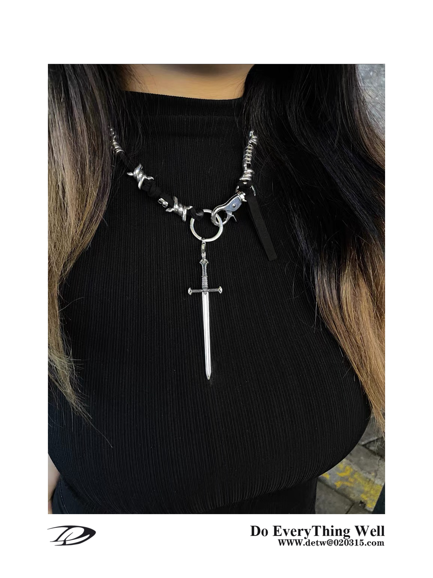 DETW 24SS Swordsman Series "Pure Handmade" Silver Cowhide Rope Niche Real Titanium Steel Necklace Pendant
