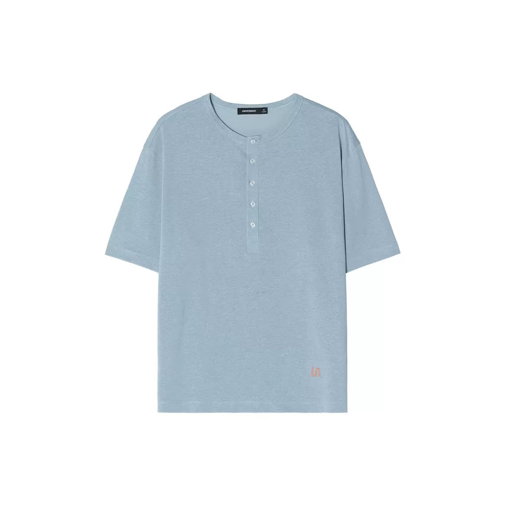Unvesno Linen Texture Relaxed Long-Sleeve Henley Tee