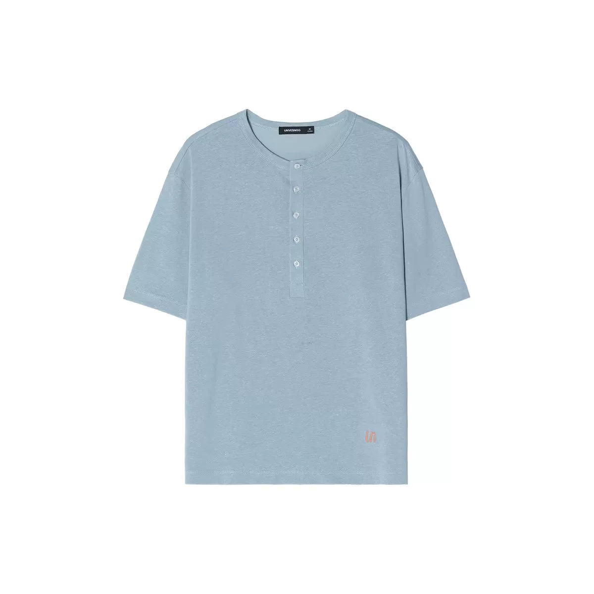 Unvesno Linen Texture Relaxed Long-Sleeve Henley Tee