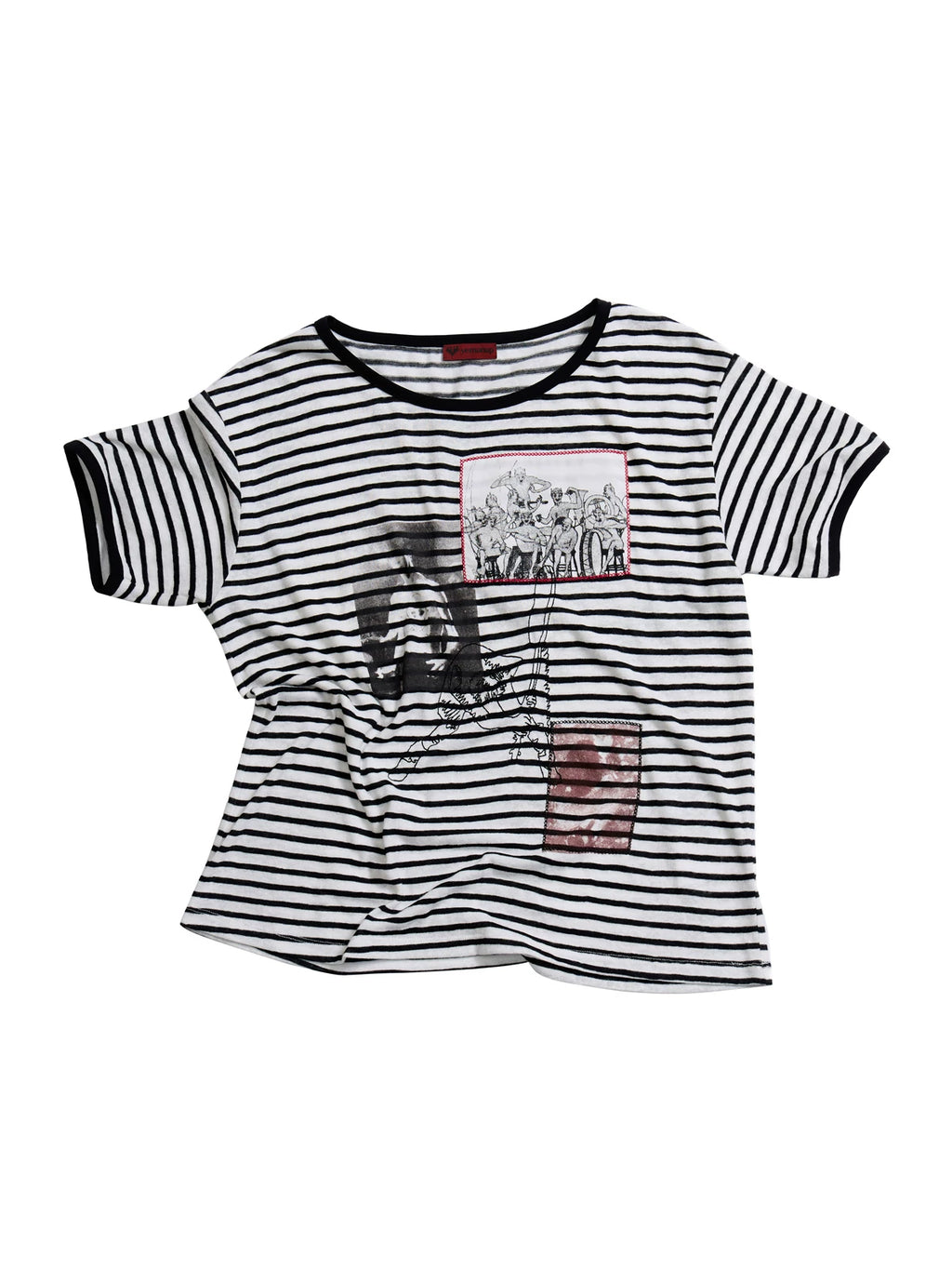 Yemanup Retro Striped Embroidered Applique Printed Versatile Tee