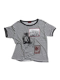 Yemanup Retro Striped Embroidered Applique Printed Versatile Tee