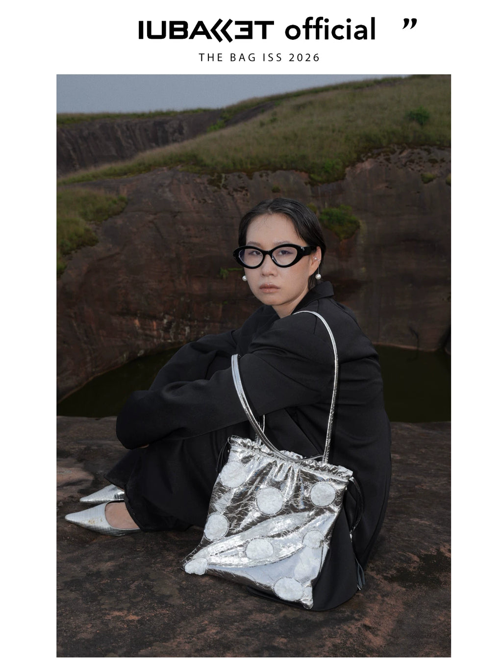 IUBALLET Silver Fringe Faux Leather Drawstring Shoulder Bag