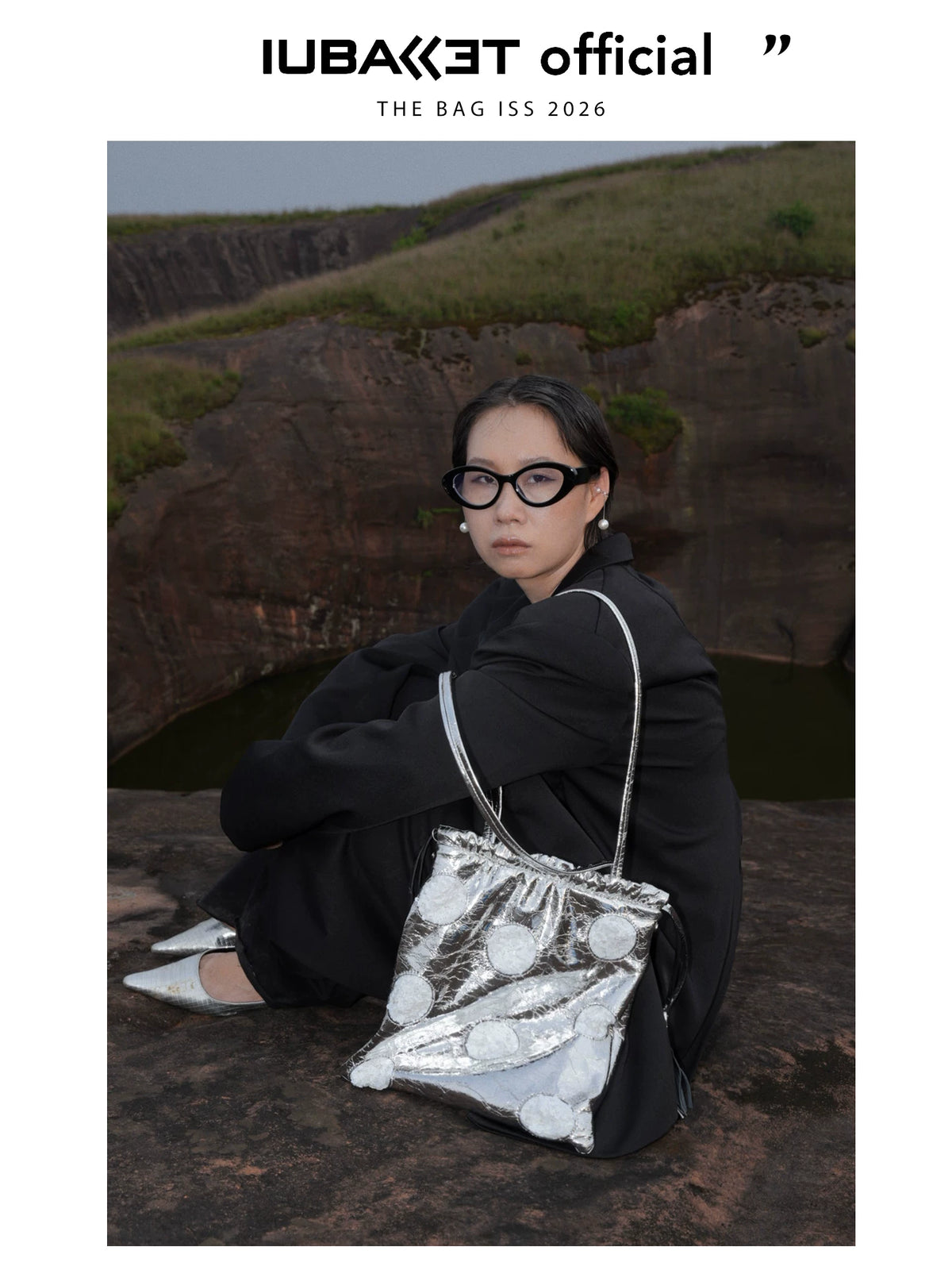 IUBALLET Silver Fringe Faux Leather Drawstring Shoulder Bag