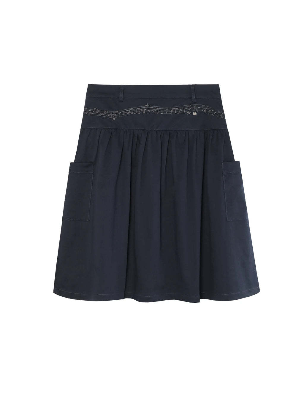 Two days off lab Music Note Embroidered High-Waist A-Line Midi Skirt