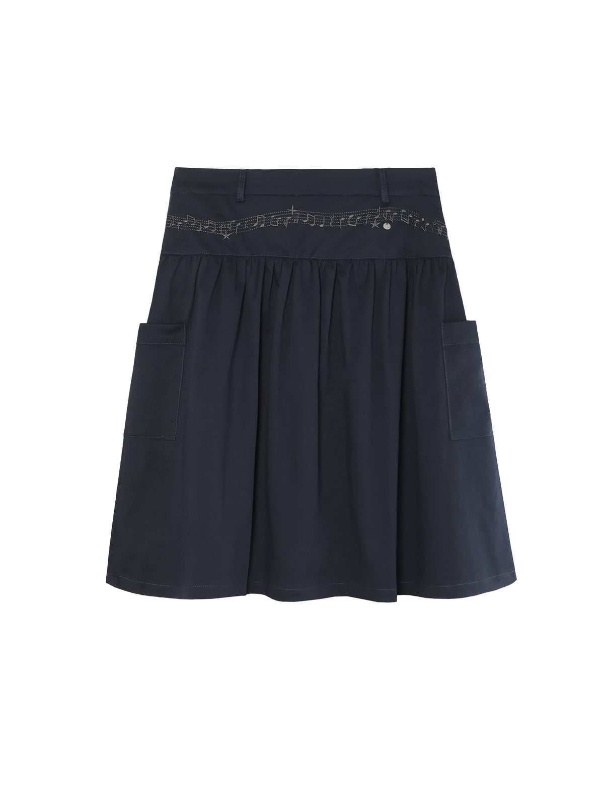 Two days off lab Music Note Embroidered High-Waist A-Line Midi Skirt