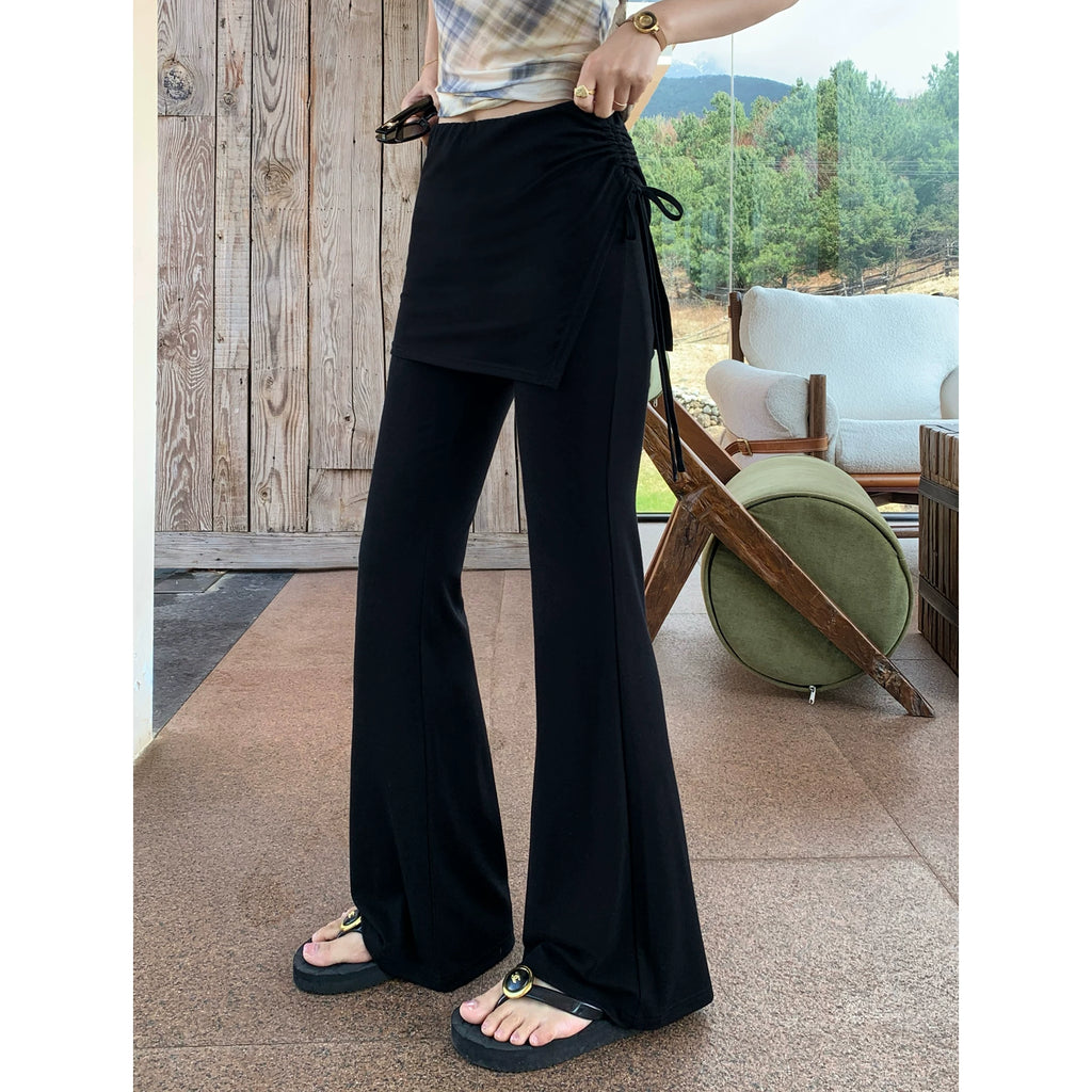 Pusumede Side Drawstring Fake Two-piece Fart Curtain Splicing Casual Pants