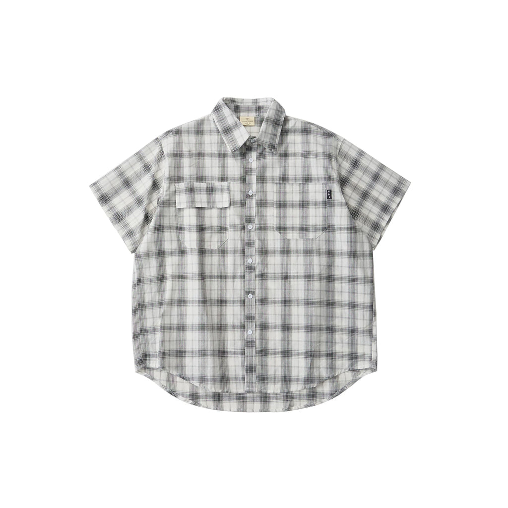 LIVINGTOWN Vintage Loose Casual Checked Short Sleeve Shirt