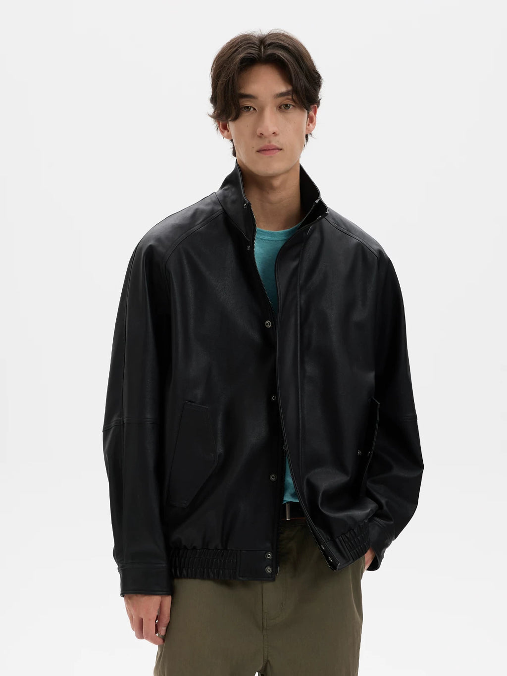 BUTTBILL Vintage Motorcycle PU Leather Loose Jacket