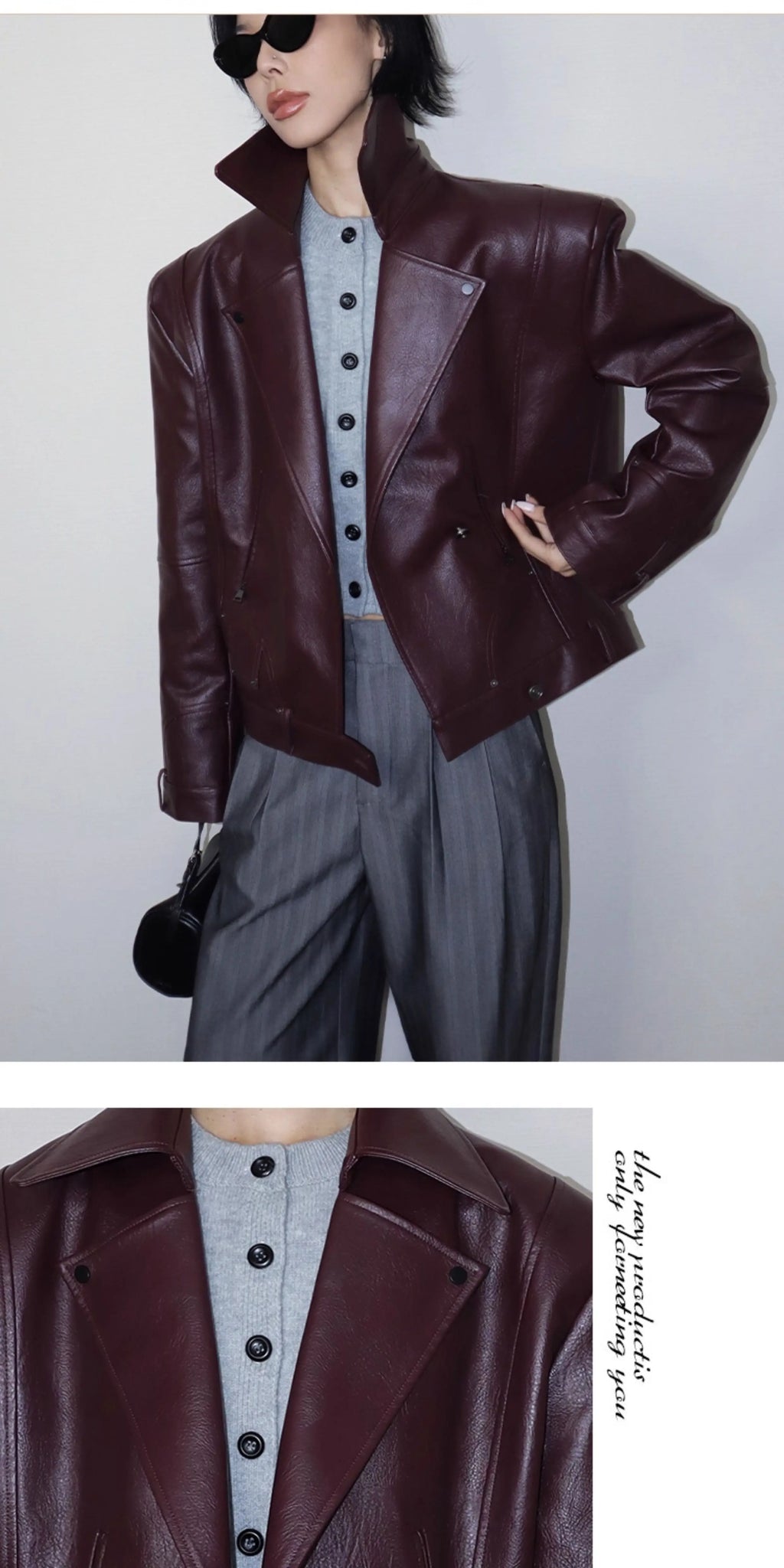 VanessaLab Three-dimensional Silhouette Pu Leather Jacket Thermal Jacket