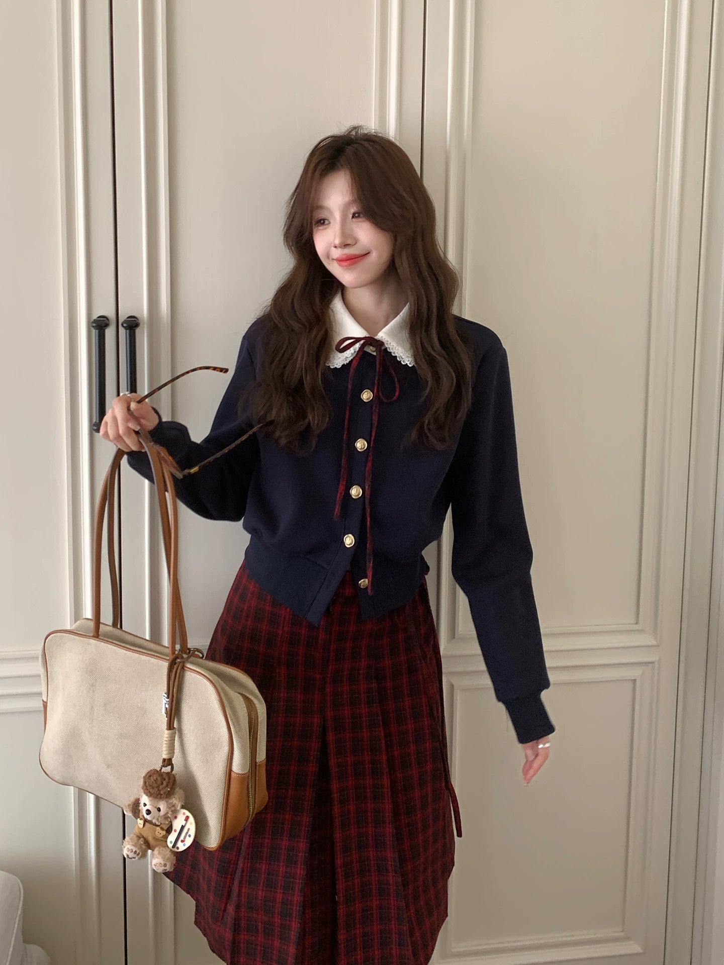 Even Korean Exquisite Contrasting Color Age-reducing Doll Collar Long Sleeve