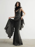 JNYLON Retro Rough Edge Super Long Skirt