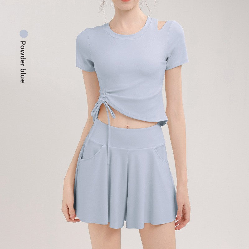 TIANQINGSE with Chest Pad Drawstring Plastic Waist Slim Quick-drying Sports Short Sleeves