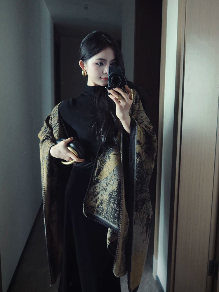 CHUYUQI Outer Shawl Cape Loose Scarf Cape