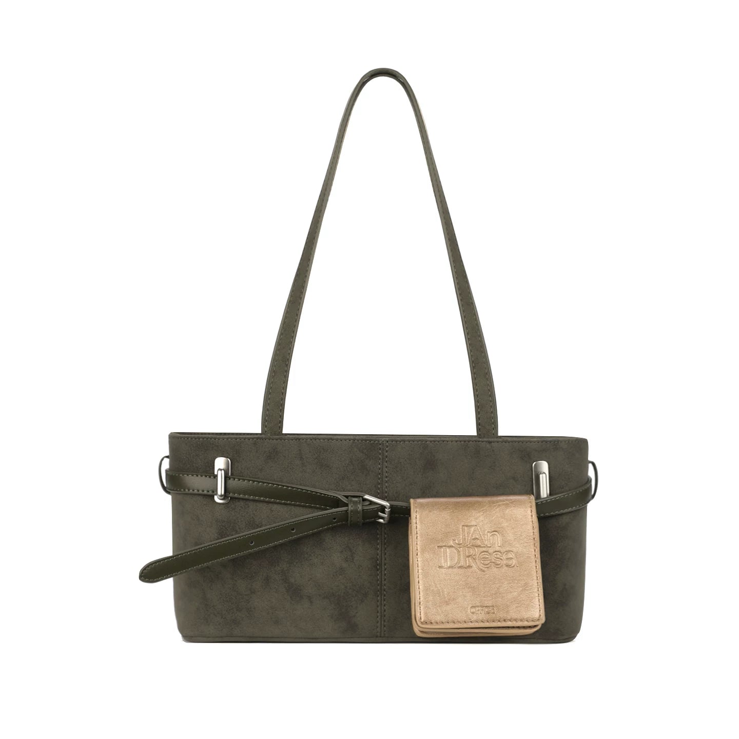 JANDRESS Moss Green Faux Leather Zip-Top Shoulder Bag