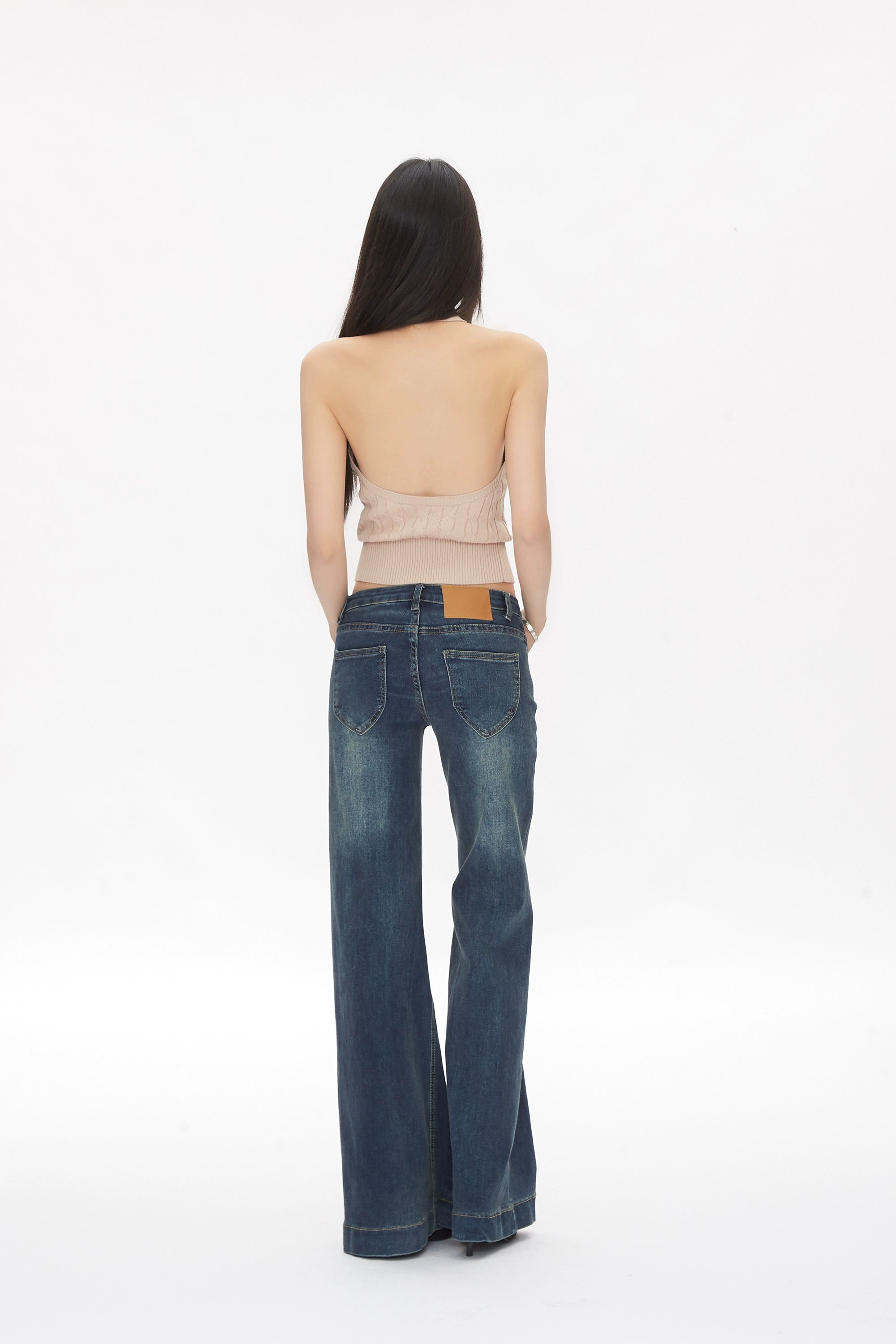 WITHMIN Drape Straight Tube Micro-pull Retro Low-rise Jeans