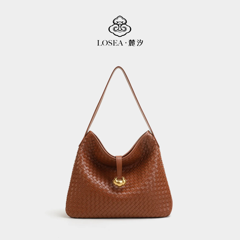LOSEA Brown Woven Zip-Top Shoulder Bag