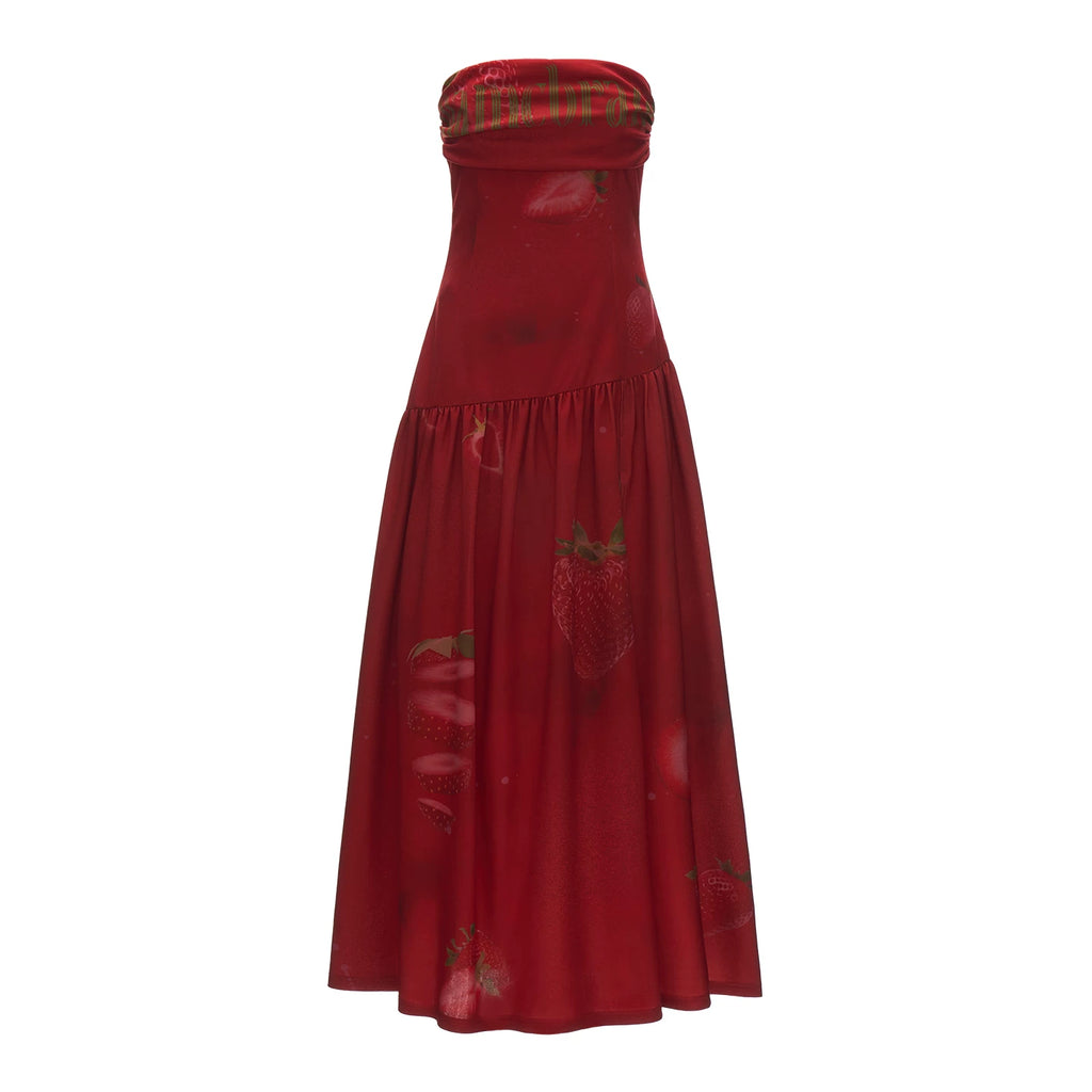MAMC Strawberry Off-Shoulder Red Midi Dress