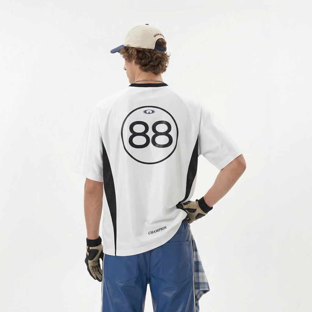 Inflation Contrast Splicing Shoulder Jacket Short Sleeve T-Shirt