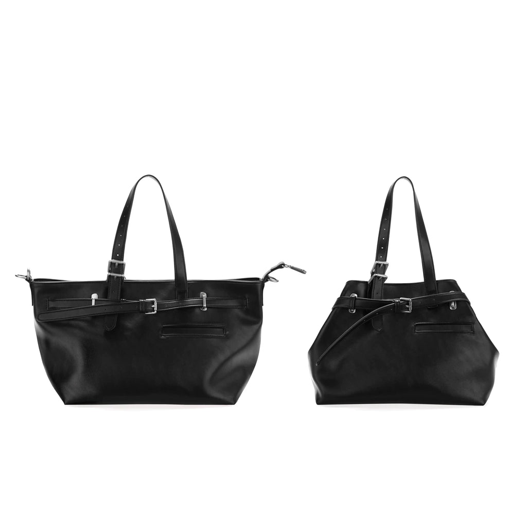 JANDRESS Black Faux Leather Magnetic Snap Tote