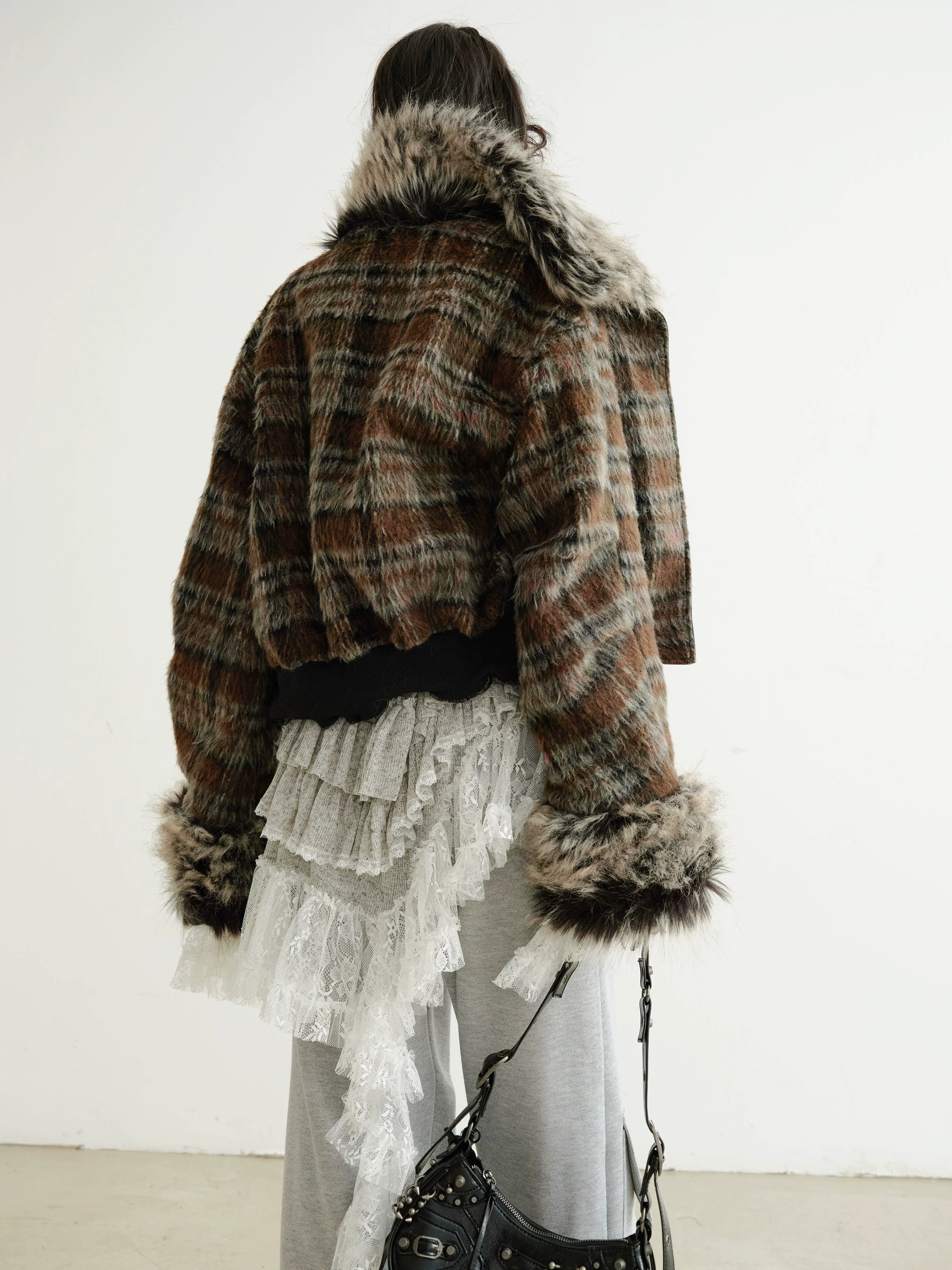 JNYLON Front and Back Two Wear Plaid PU Imitation Leather Jacket
