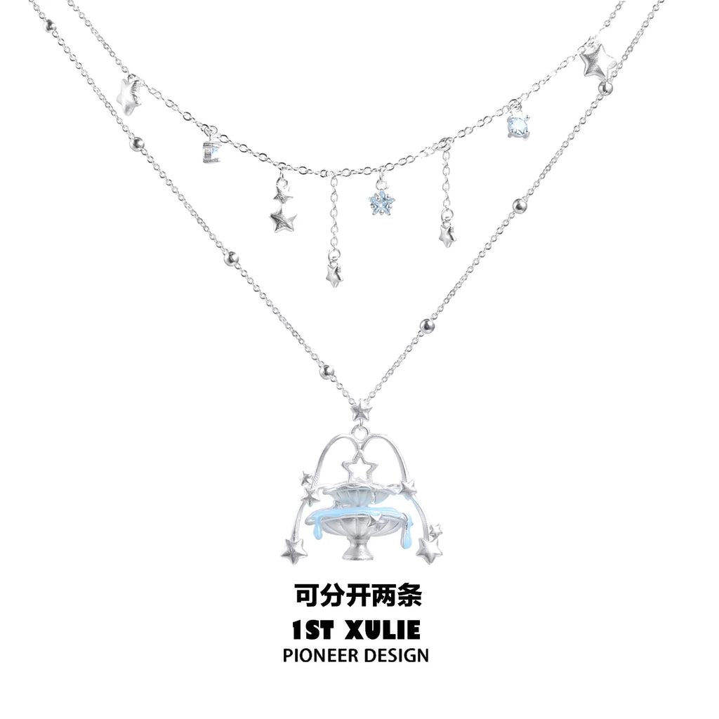 1ST XULIE Wishing Well Double-Layer Pendant Necklace & Choker