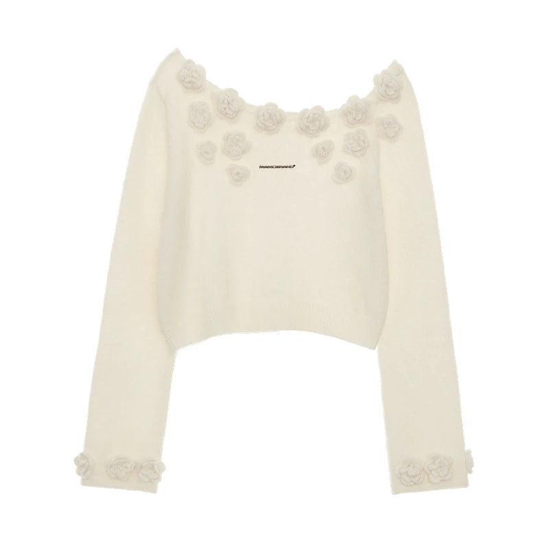 MAMC Rose Off-Shoulder Knit Cardigan