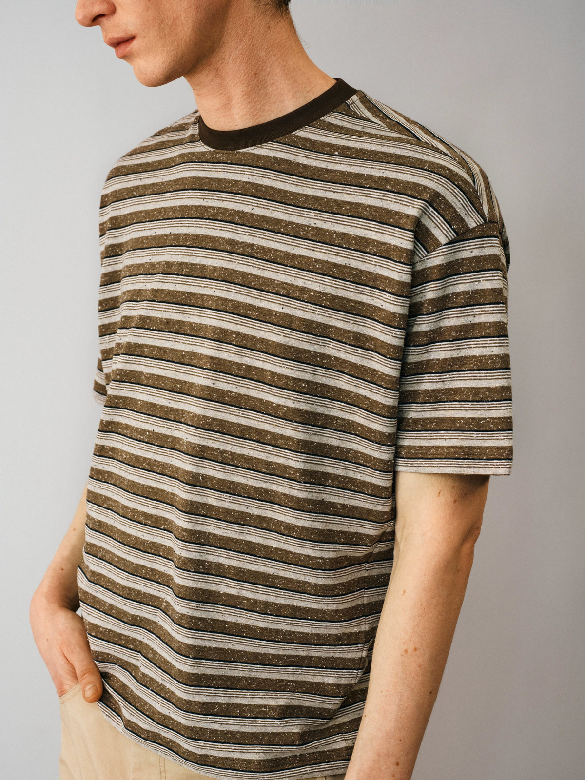 NONRADICAL Striped Breathable Linen Regular Fit Tee