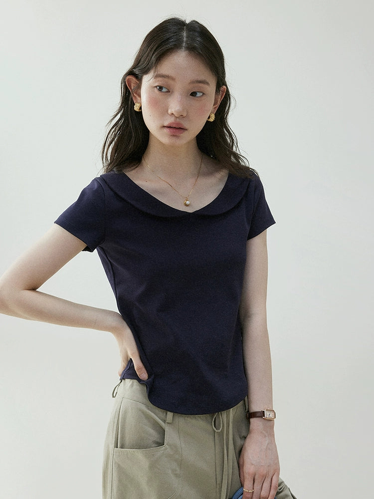 VOOE Peter Pan Collar Curved Hem Tee