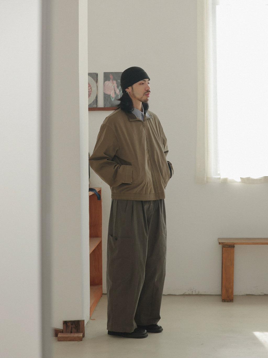 NOEARS Japanese Stitching Pu Contrasting Collar Jacket