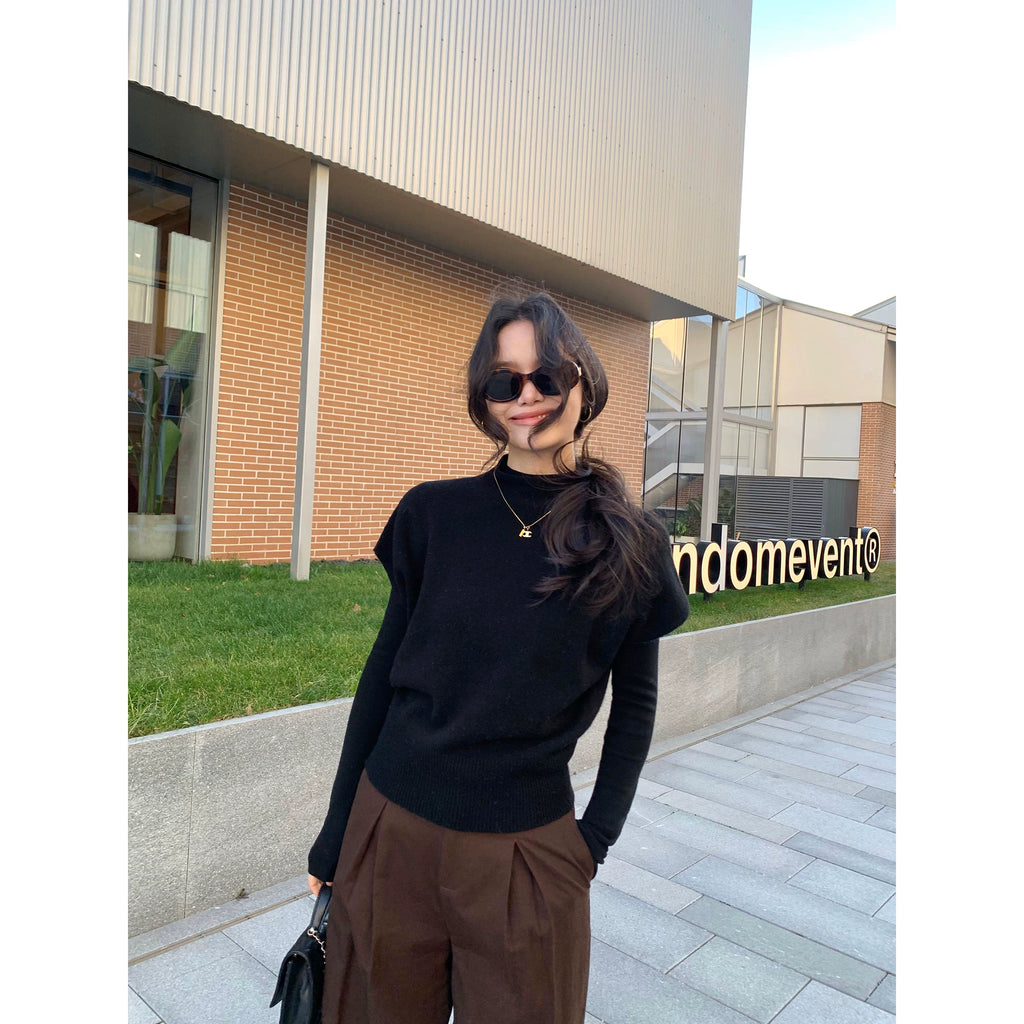 Pusumede Semi-turtleneck Loose Knitted Vest