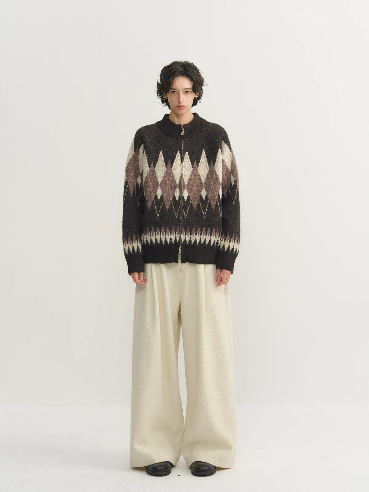 CARPEM Diamond Zip-up Turtleneck Sweater