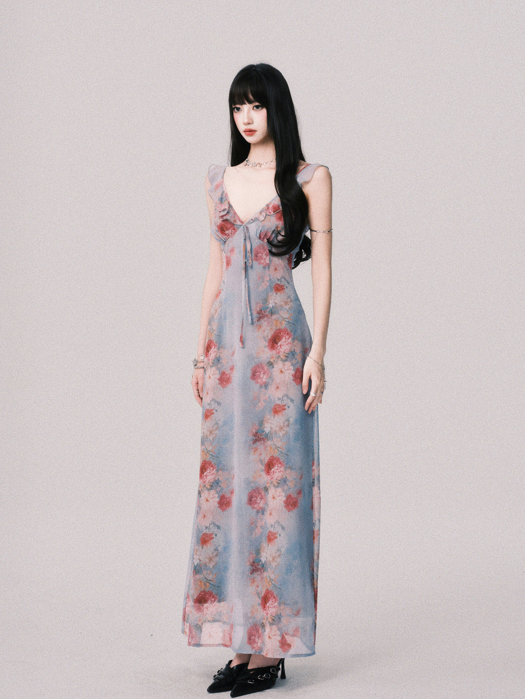 LULUSWINGS Vacation French V-neck Print Suspender Skirt