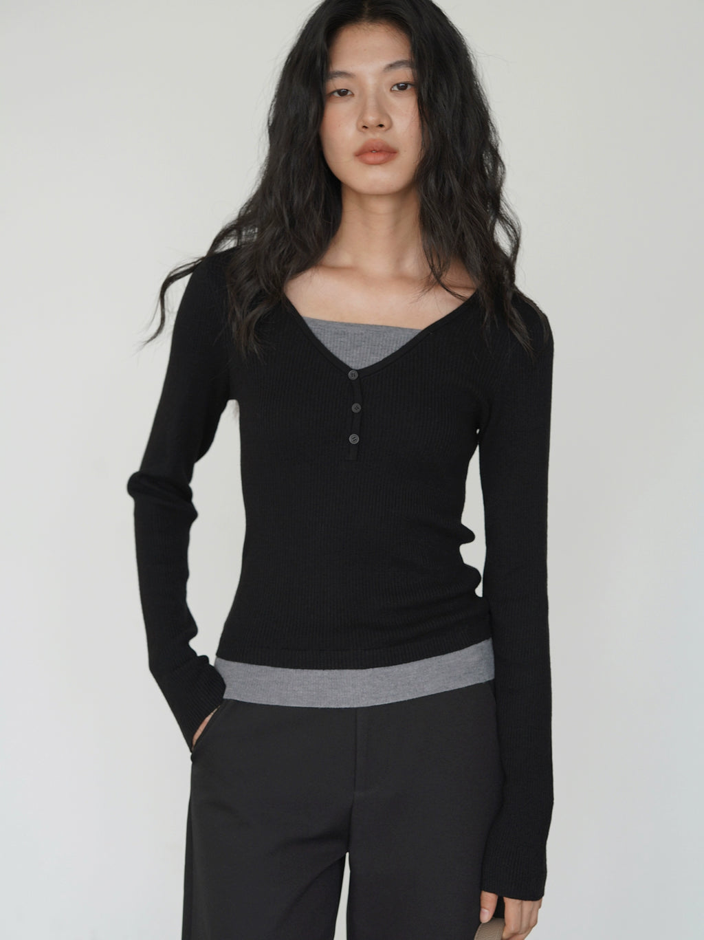 EIGHTHMONTH Fake Two-piece Slim-fit Knitted Sweater