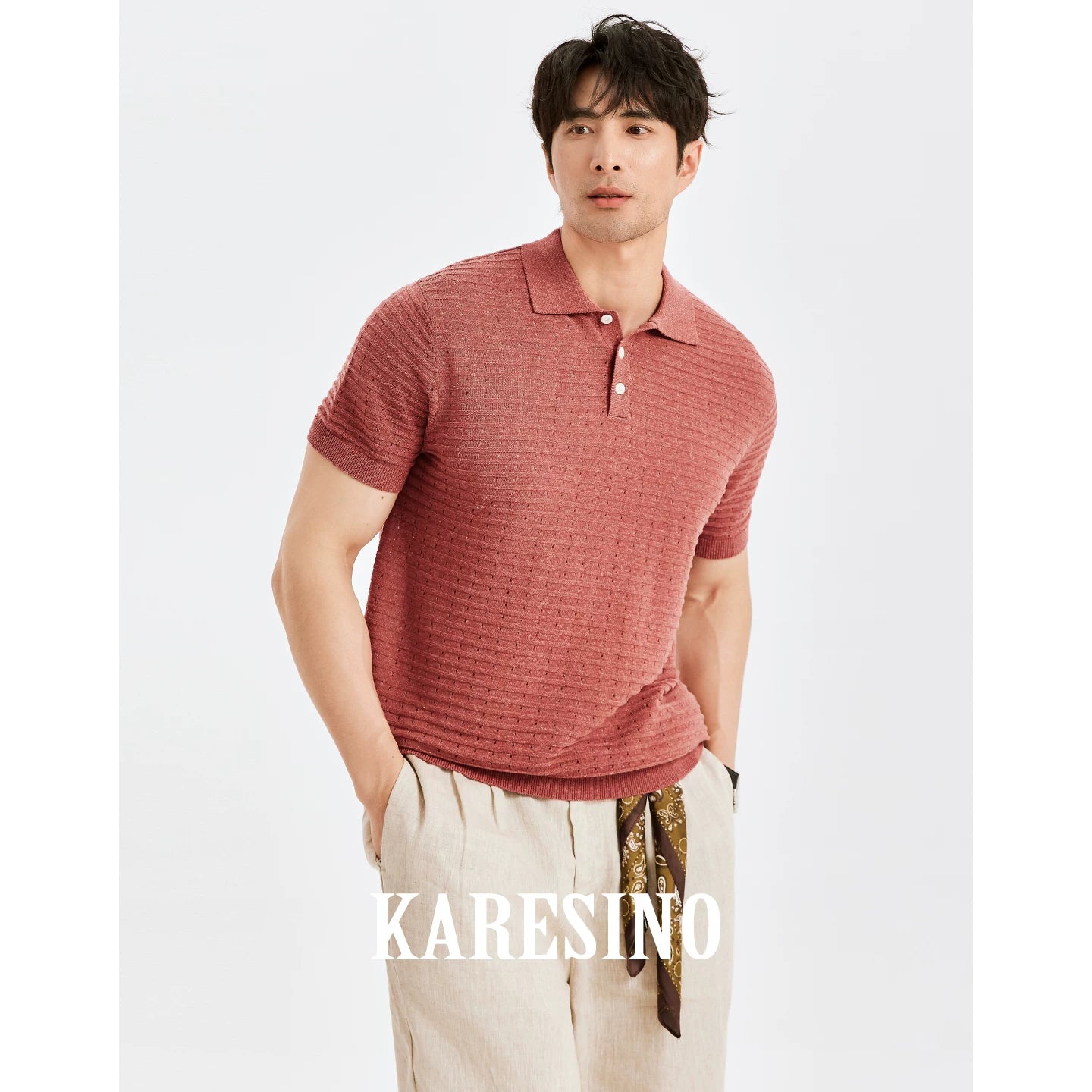KARESINO Breathable Cool-Touch Knit Polo Shirt