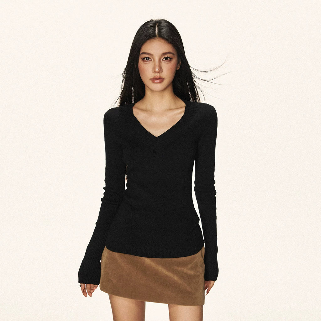 Cherry Melody Vintage Wool V-neck Knitted Long Sleeves