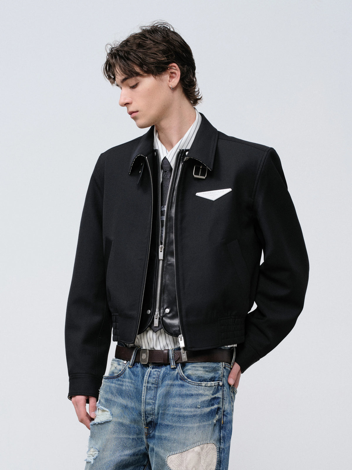 FACEON LAB Fine Wool Zip-Up Minimalist Men's Black Long-Sleeve Jacket