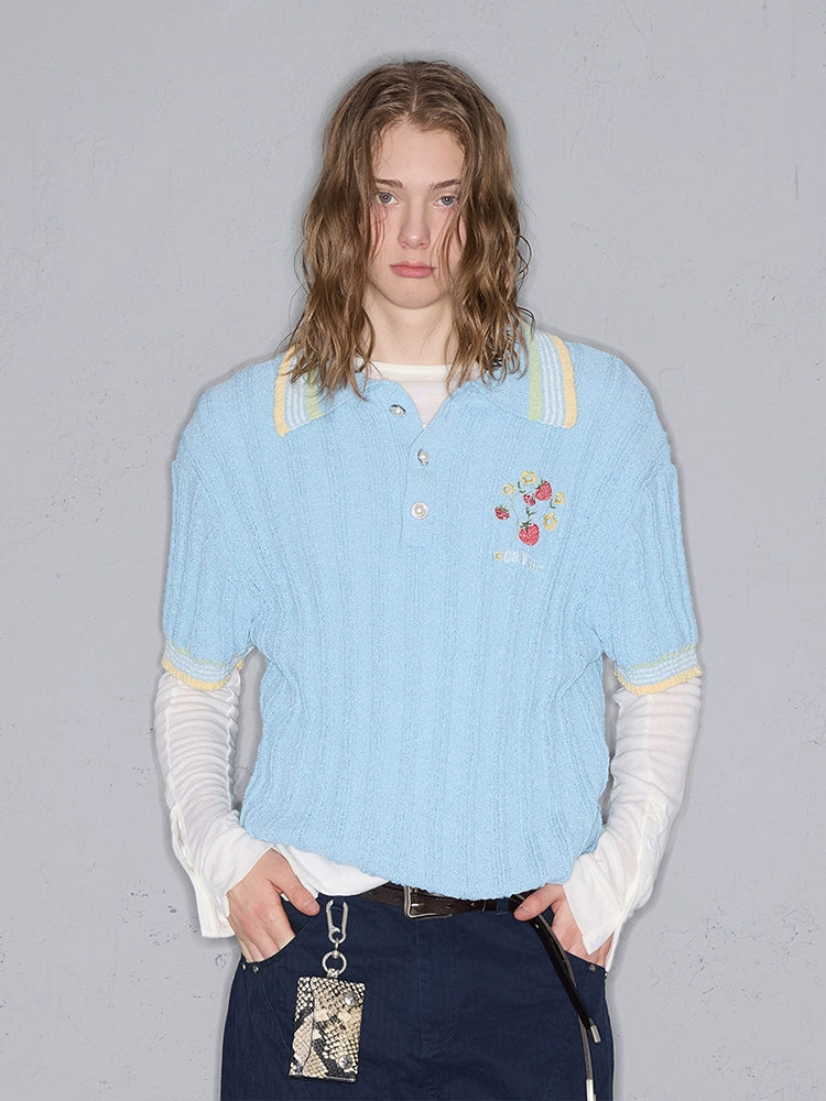 Rocawear Striped Pearl Buckle Embroidered Polo Shirt