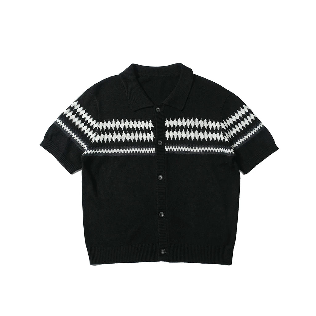 TZ Jacquard Striped Lapel Loose Wool Tee