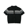 TZ Jacquard Striped Lapel Loose Wool Tee