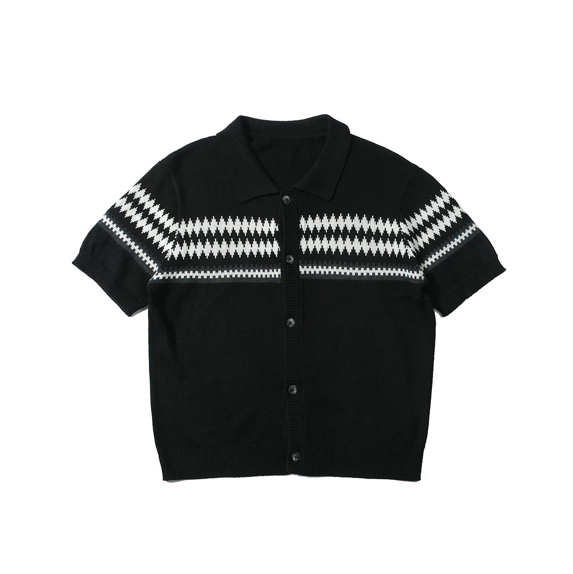 TZ Jacquard Striped Lapel Loose Wool Tee