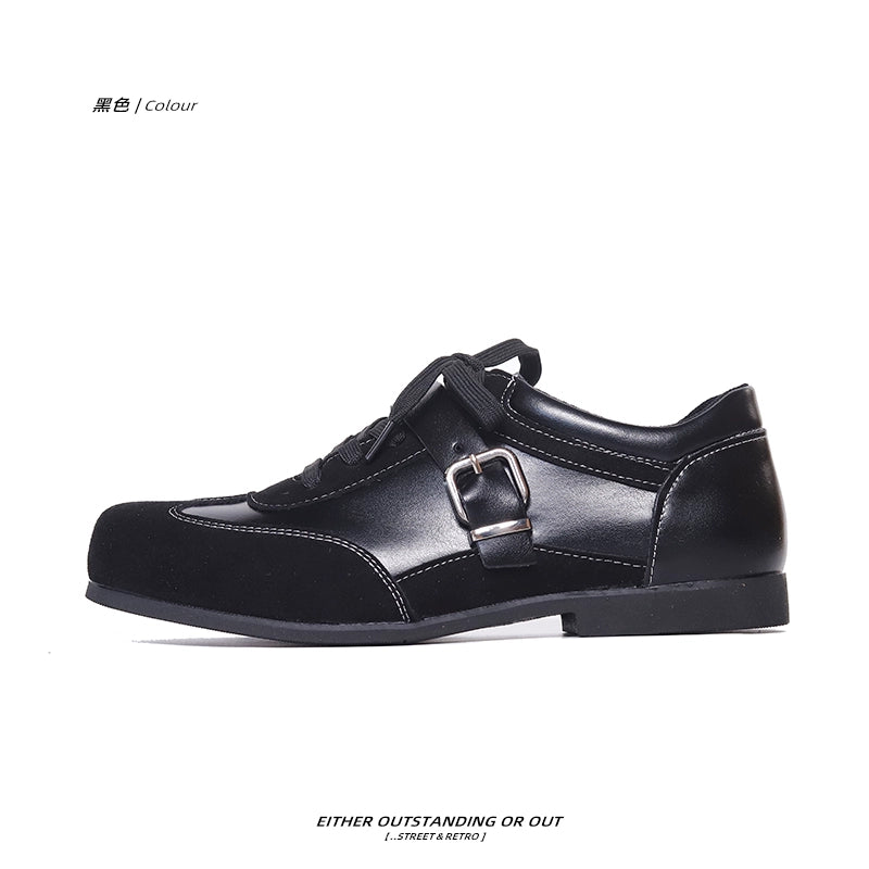 SHENLV STUDIO Retro Casual Shoes Thin Sole Square Head Small Leather Shoes