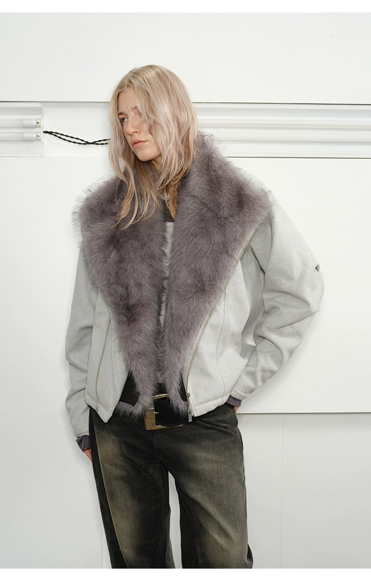 KREATE Diagonal Zipper Velvet Cotton Jacket Thick Jacket