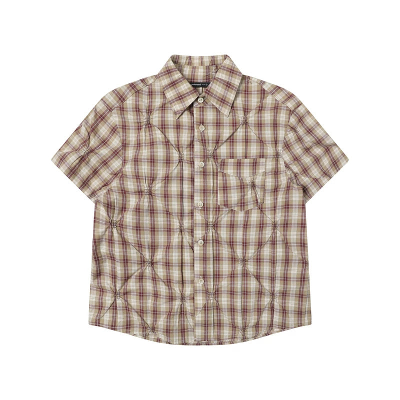 TGNS Plaid Cropped Breathable Loose Fit Blouse